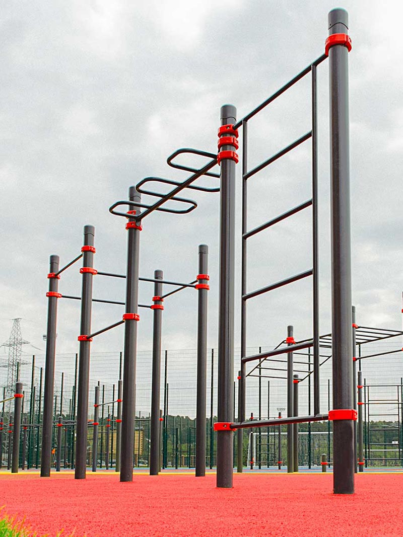 Calisthenics Station mit Bogenhangelleiter, Sprossenwand und Mehrfach-Reckstangen