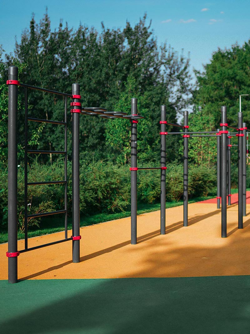 Calisthenics Station mit Bogenhangelleiter, Sprossenwand und Mehrfach-Reckstangen