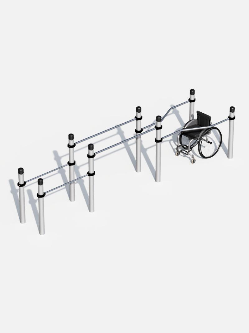Barrierefreie Stufenbarren – Speziell entwickeltes Trainingsgerät für Rollstuhlfahrer und Personen mit eingeschränkter Mobilität. Ideal für inklusives Outdoor-Fitness und Bewegungsparks.