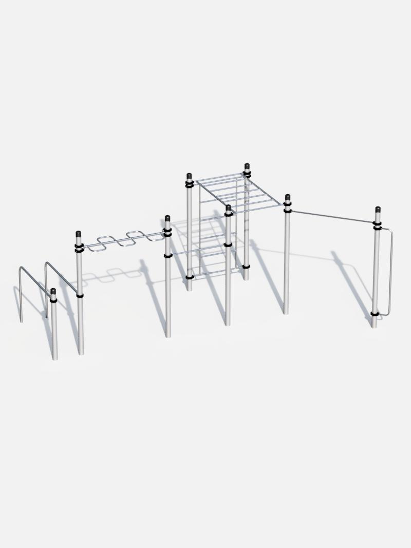 Calisthenics Multifunktionsstation von Kenguru Pro – eine vielseitige Trainingsanlage mit Klimmzugstangen, Hangelstrecke, Sprossenwand und Dip-Barren. Ideal für umfassendes Functional-Training und Kraftaufbau.