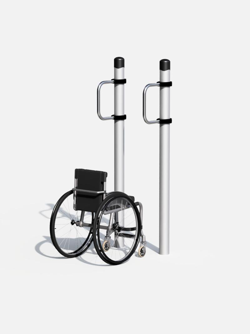 Klimmzuggriffe speziell für Rollstuhlfahrer, ideal für Outdoor-Fitnessanlagen, geeignet für Kraft- und Mobilitätstraining.