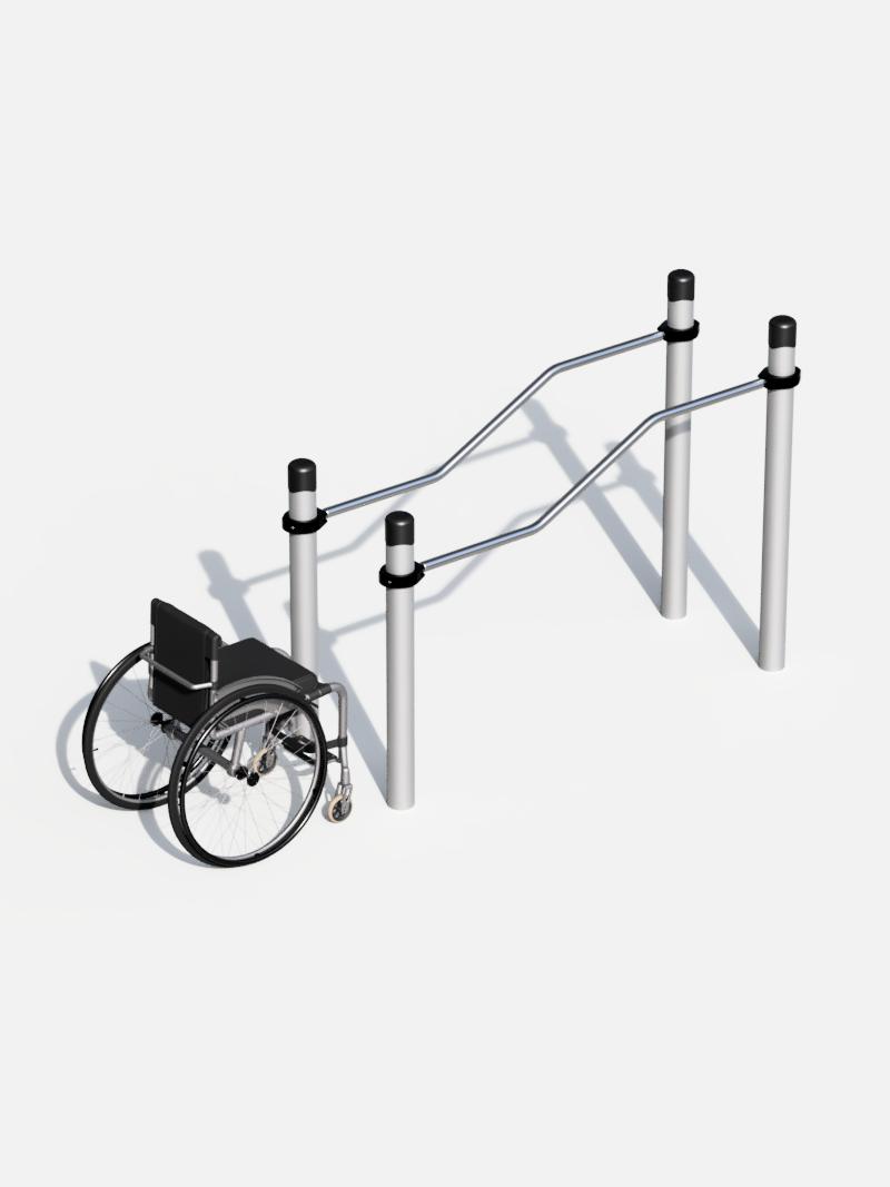 Parallelbarren mit variabler Höhe – Barrierefreies Trainingsgerät für effektives Outdoor-Krafttraining. Ideal für Rollstuhlfahrer und vielseitige Fitnessübungen.