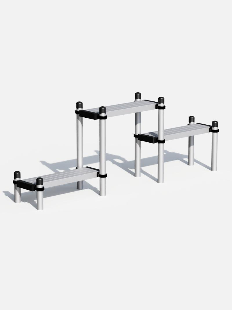 Dreistufige Parkour-Jump-Box aus robustem Material, ideal für Sprungübungen, Balance- und Koordinationstraining in Outdoor-Fitnessanlagen.