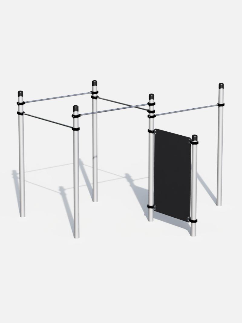 Parkour Workout Station mit Wandmodul – Vielseitige Station für funktionales Training und Beweglichkeitsübungen. Ausgestattet mit einem Wandmodul für zusätzliche Herausforderungen, ideal für urbane Sportplätze.
