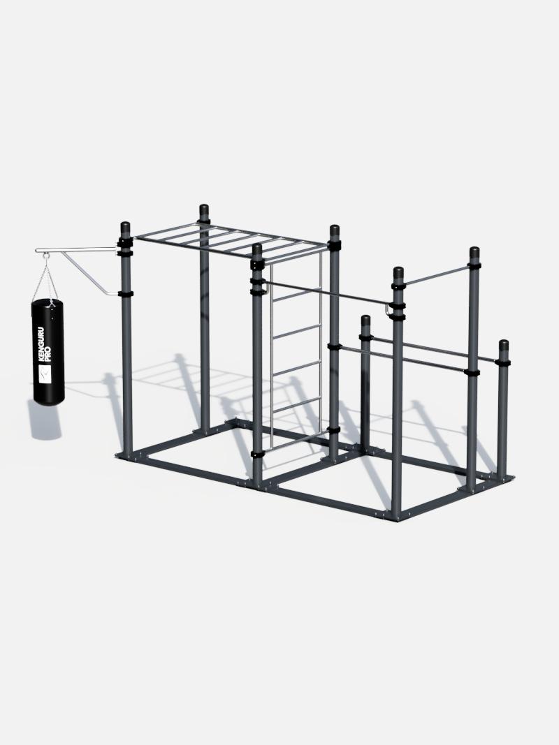 Calisthenics Station mit Sprossenwand, Monkey Bar & Boxsack - Halterung für ein umfassendes Outdoor-Fitnesserlebnis.