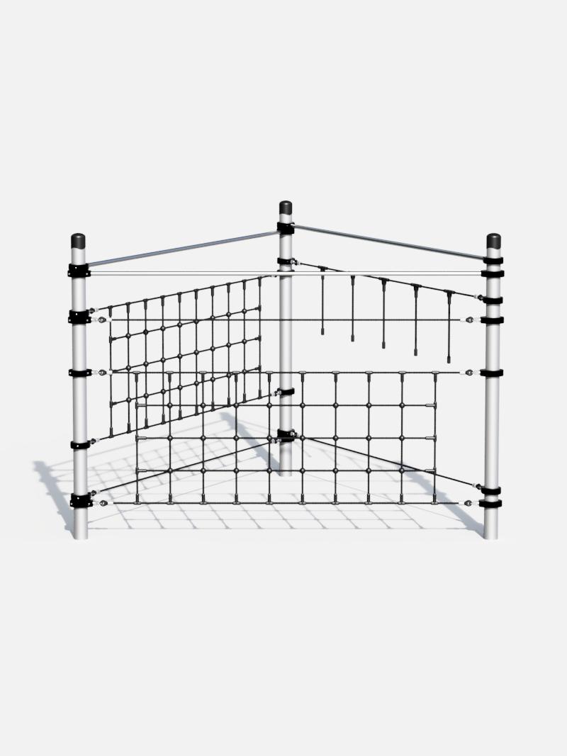 Spielplatz Klettergerüst mit Seilnetz Eckmodul – Outdoor Kletterstation für Kinder und Jugendliche. Robuste Konstruktion für sicheres Klettern und Spielen im Freien.