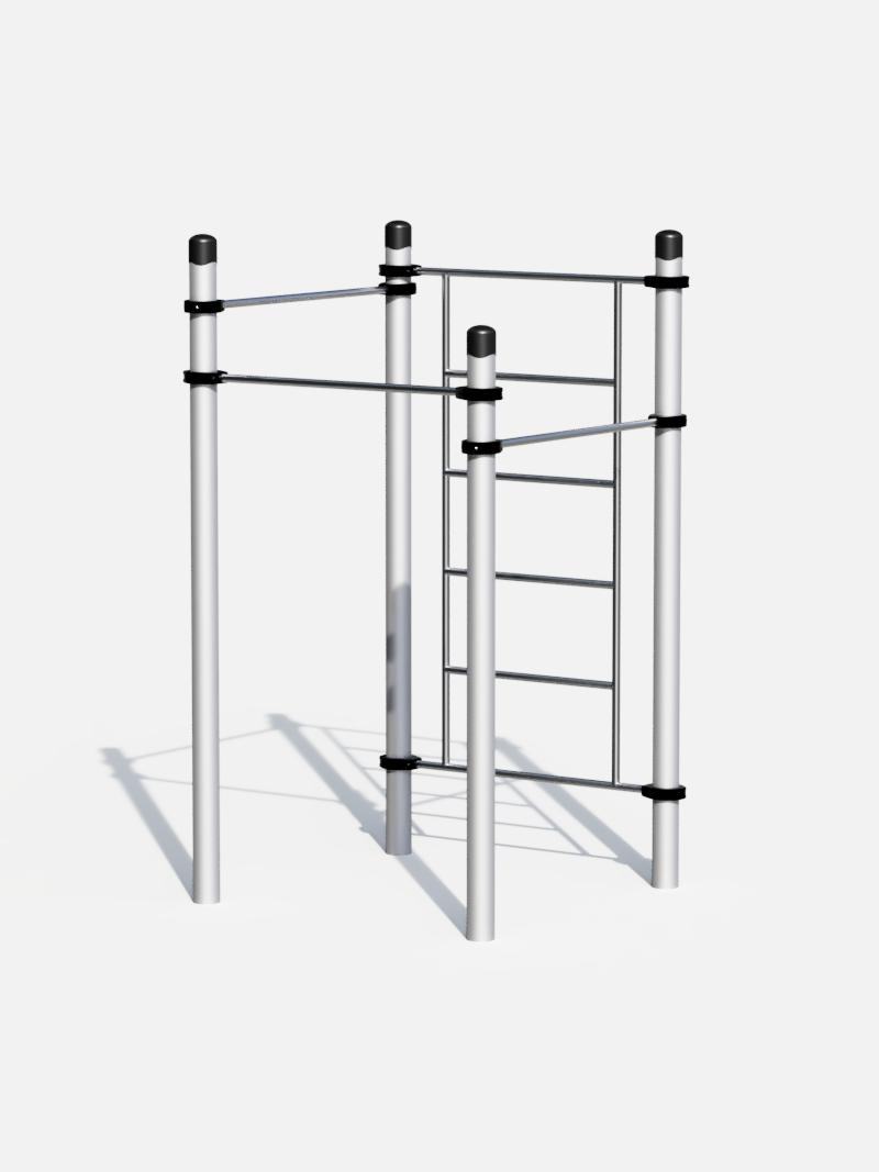Calisthenics Cube mit Sprossenwand und drei Reckstangen