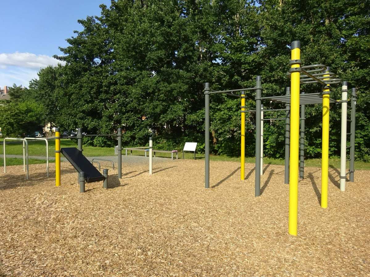 Calisthenics Park Hannover Vahrenwald am Hans-Meinecke-Weg mit Hangelleiter, Reckstangen und Schrägbank
